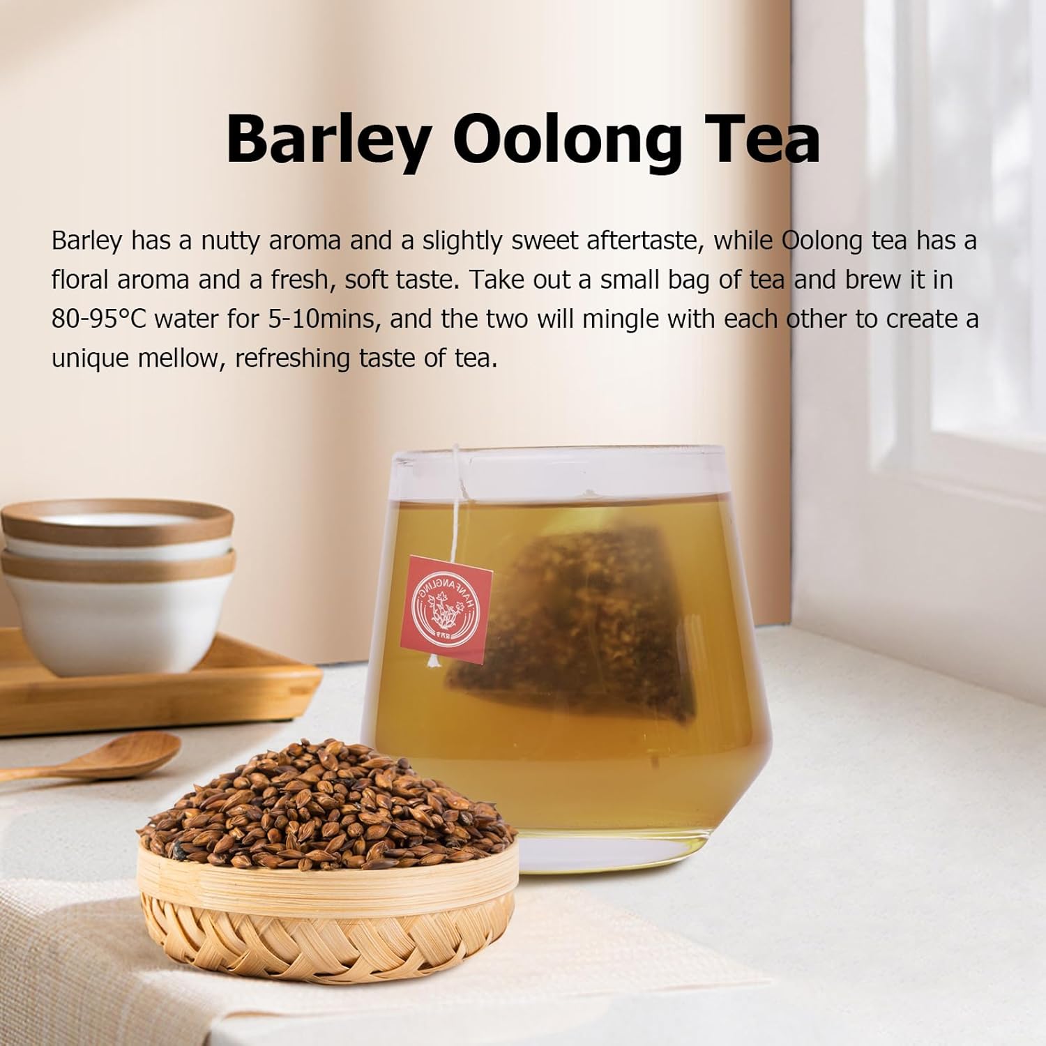 HANFANGLING Barley Oolong Herbal Tea, Oolong Tea, 20 Tea Bags, 2.82oz(80g), Refreshing, Barley Roasted Fragrance