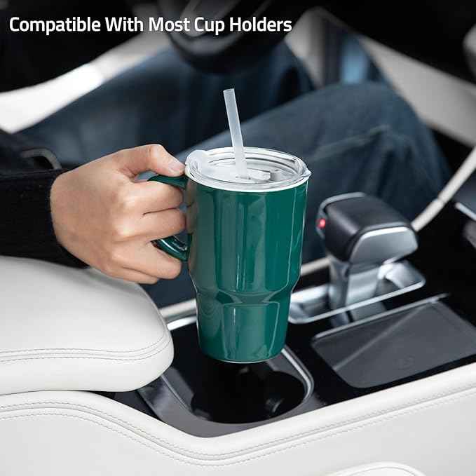 Sweejar Ceramic Tea Cup with Lid, 16 OZ Portable Coffee Mug, Dishwasher Safe Travel Mug with Infuser, Reusable Teacup for Car Cup Holder, Tea Lovers(Jade)