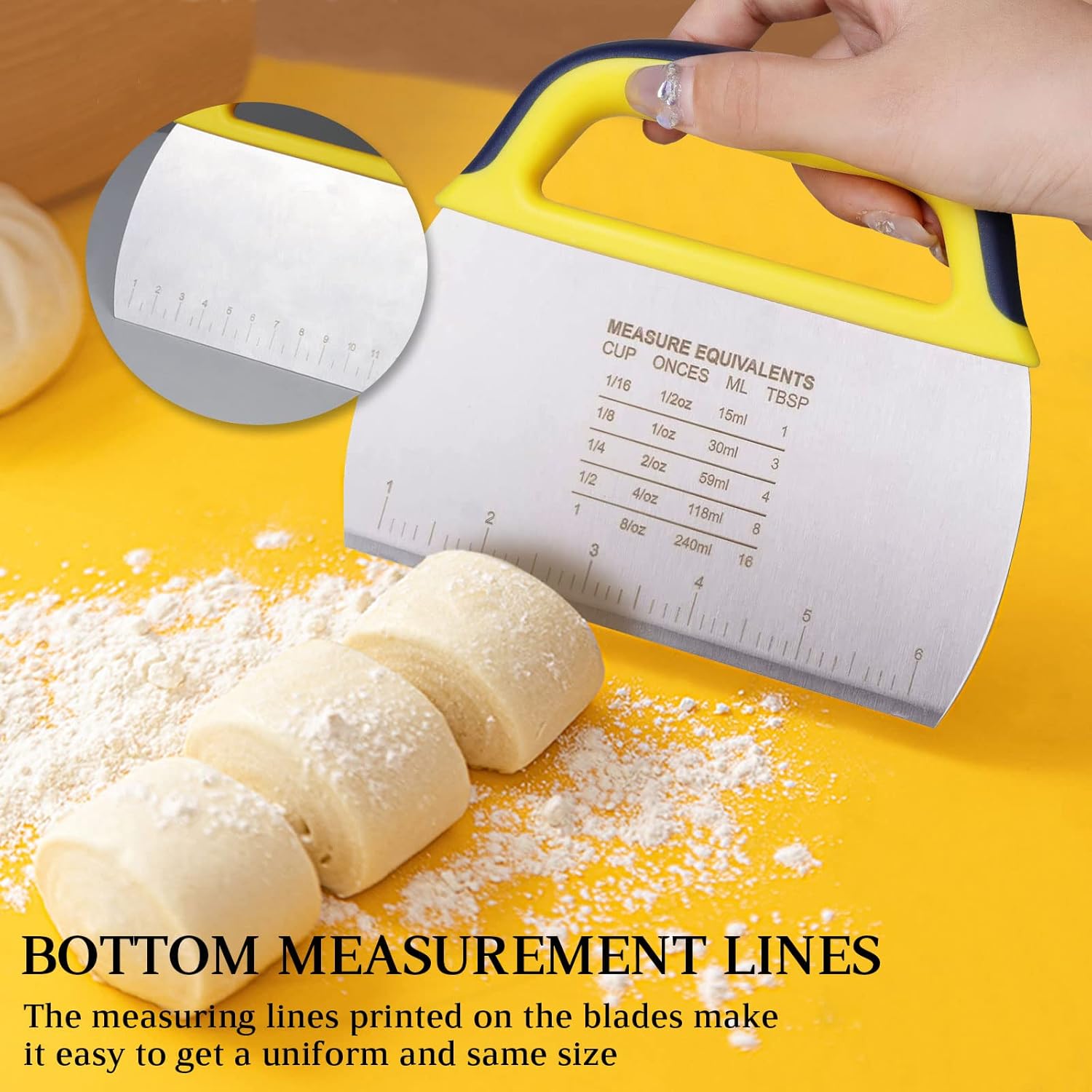 YGDZ Dough Scraper Chopper 2 Pcs, Stainless Steel Dough Cutter With Grip, Plastic Bench Scraper with Measuring Scale, Multipurpose Pizza Cutter, Pastry, Food Scraper for Baking, Dough, Bread, Cake