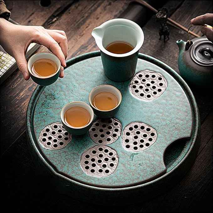 Tea Set Creative Design Round Large Ceramic Dry Tea Tray Kung Fu Tea Set Pot Holder Tea Ceremony Tea Holder Chinese Tea Set