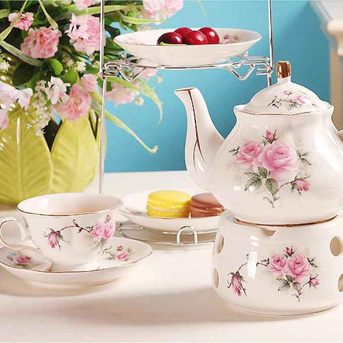 Ceramic Coffee Tea Gift Sets, European Luxury Tea Set, Suitable as A Gift for Mother'S Day, Birthday, Christmas, and Gatherings (Elegant Camellia)