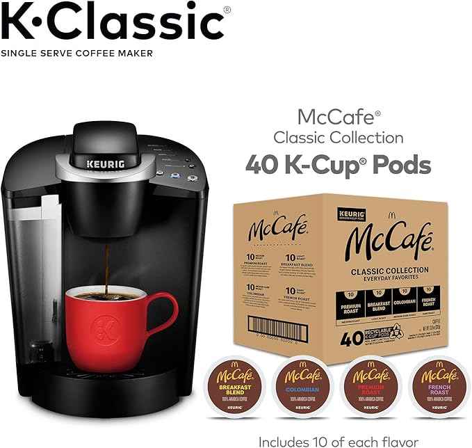 Keurig K-Classic Coffee Maker with McCafé Classic Collection Variety Pack, 40 Count K-Cup Pods