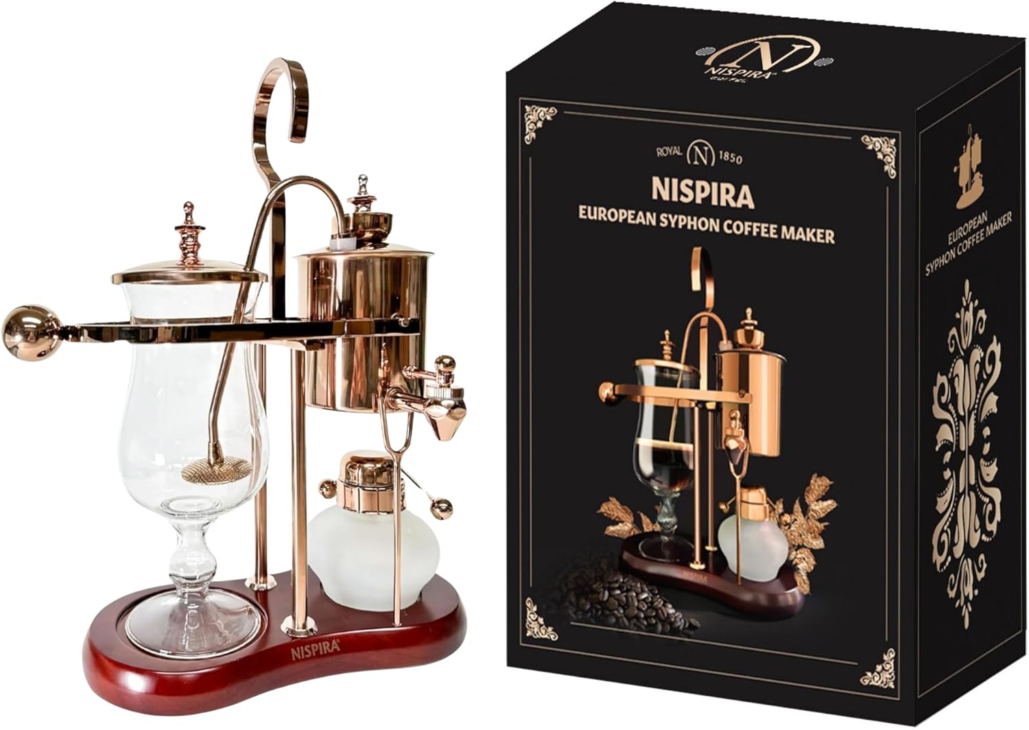 Nispira Belgium Royal Family Balance Syphon Unique Gravity Vintage Coffee Maker Vacuum Brewing System Copper 500 ml - Blissbrew