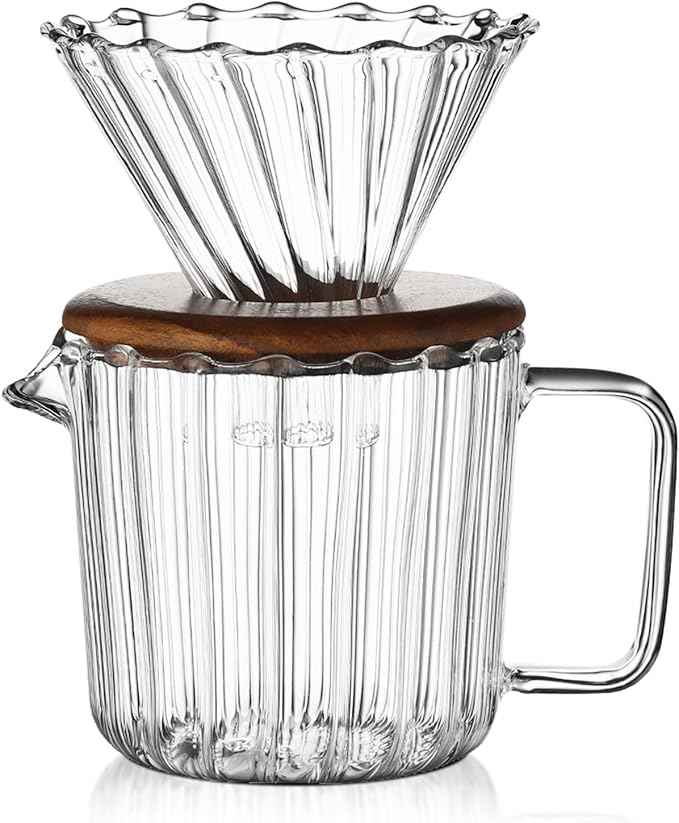 Bincoo Pour Over Coffee Maker Set 11oz - Heat-Resistant,Coffee Dripper Size 1 with Walnut Collar,Drip Coffee Maker for Coffee Brewer Kit Home,Office,Gift