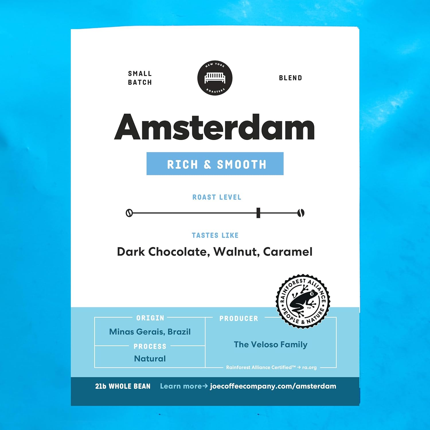 Joe Coffee Company - The Amsterdam Whole Bean Specialty Coffee, 12 oz Bag (Pack of 6) | NYC Roaster, Rainforest Alliance Certified, Kosher, Climate-Friendly