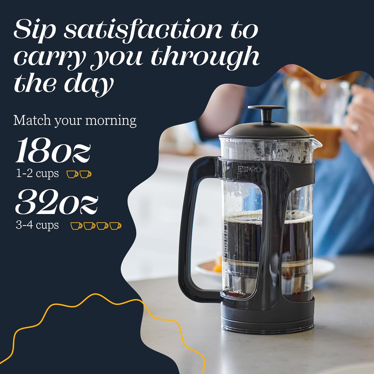 ESPRO - P3 French Press Coffee Maker – Patented Double Microfilter for Sludge and Grit Free Coffee, Black, 32 oz - Blissbrew