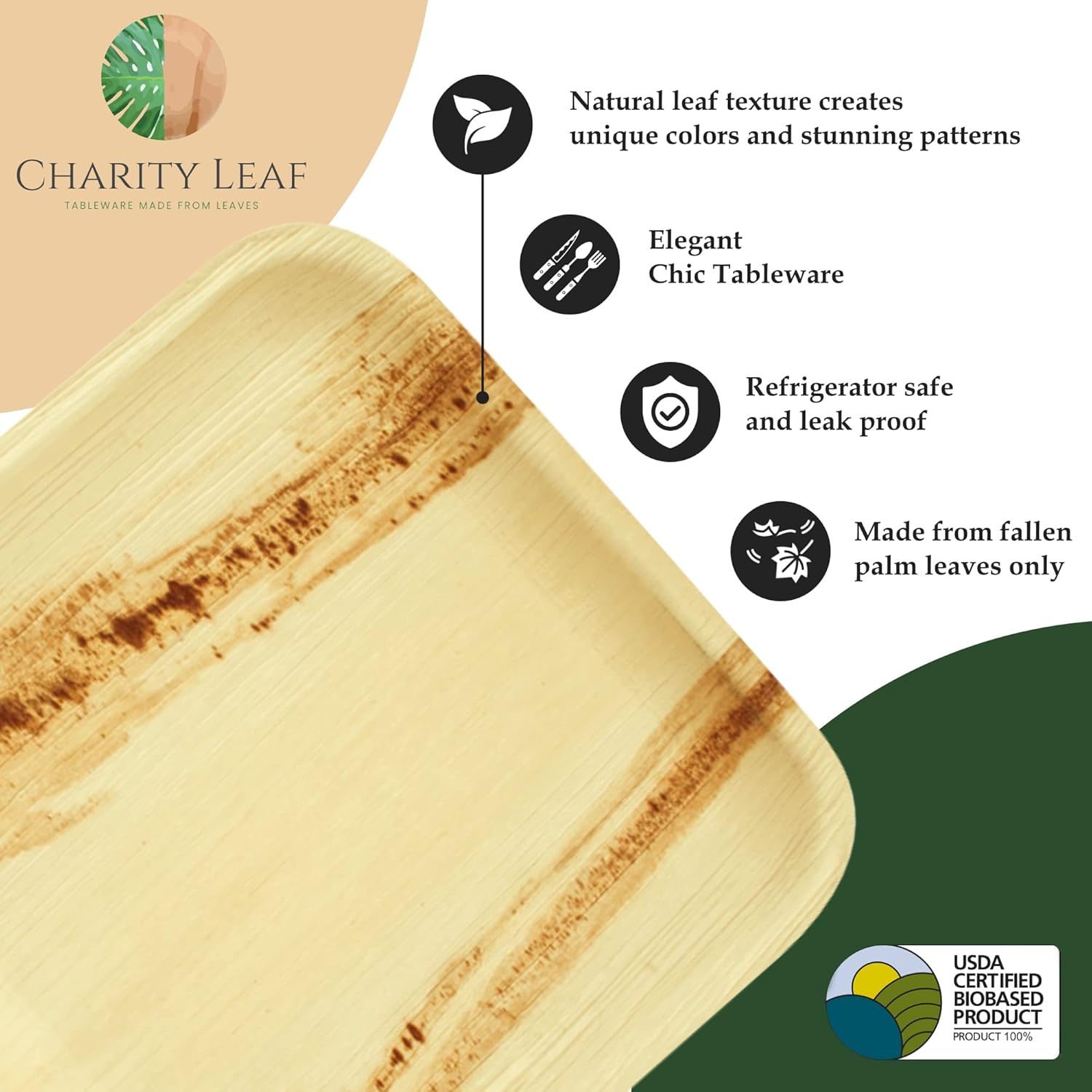 Charity Leaf Disposable Palm Leaf 4" Square Bowl (50 pcs) Dipping Bowls | Bamboo Like| All Natural and Biodegradable | Charcuterie Boards, BBQs, and Parties