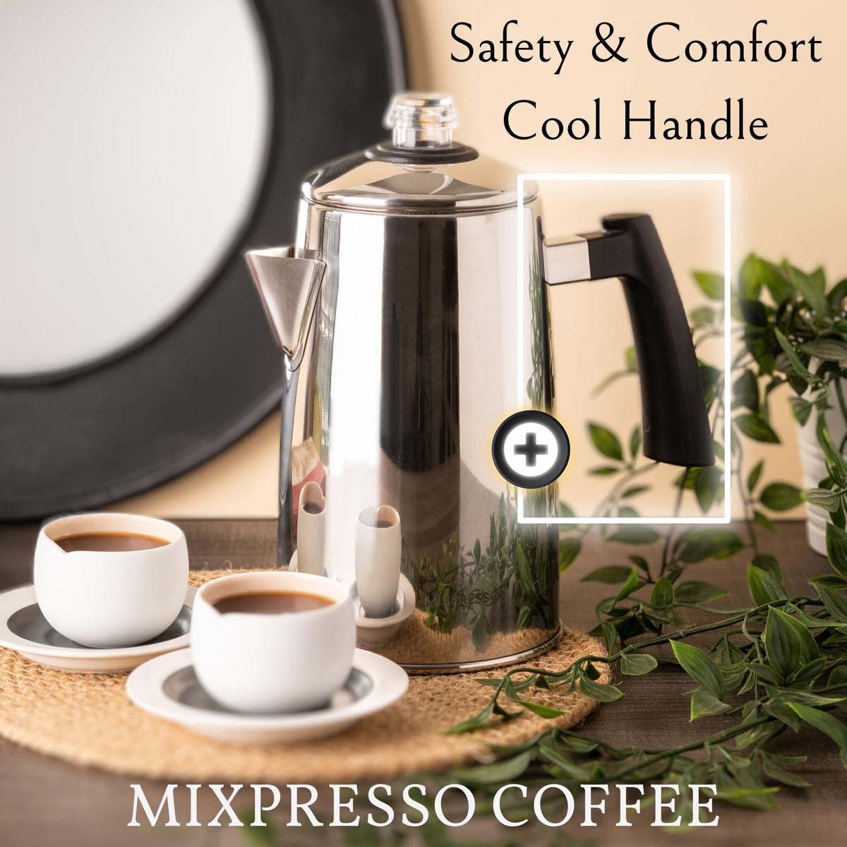 Classic stovetop coffee pot for gas stove or campfire