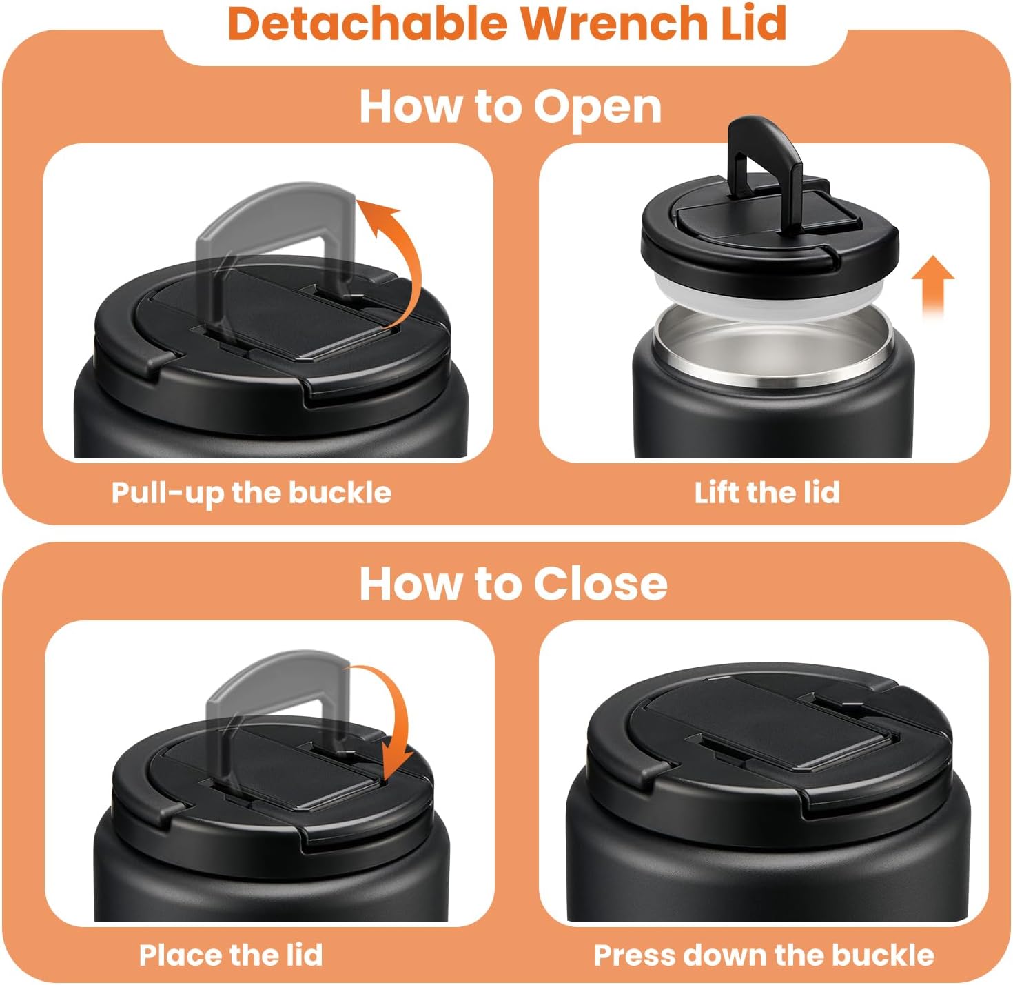 Soup Thermo for Hot Food Kids 13.5oz Lunch Containers with Buckle Lid Wide Mouth Hot Food Jar Vacuum Insulated Stainless Steel Bento Box Leakproof with Spoon(Black) - Blissbrew