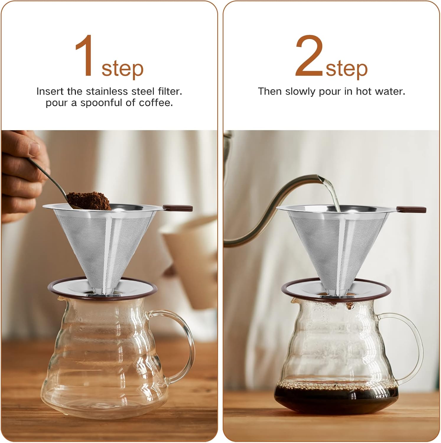Pour Over Coffee Dripper，Reusable Stainless Steel Drip Cone Coffee Filter, Update Double Ultra Fine Micro Mesh Filter, Professional Paperless Drip Brew Coffee Cone Maker with Cup Stand,1-4 Cup - Blissbrew