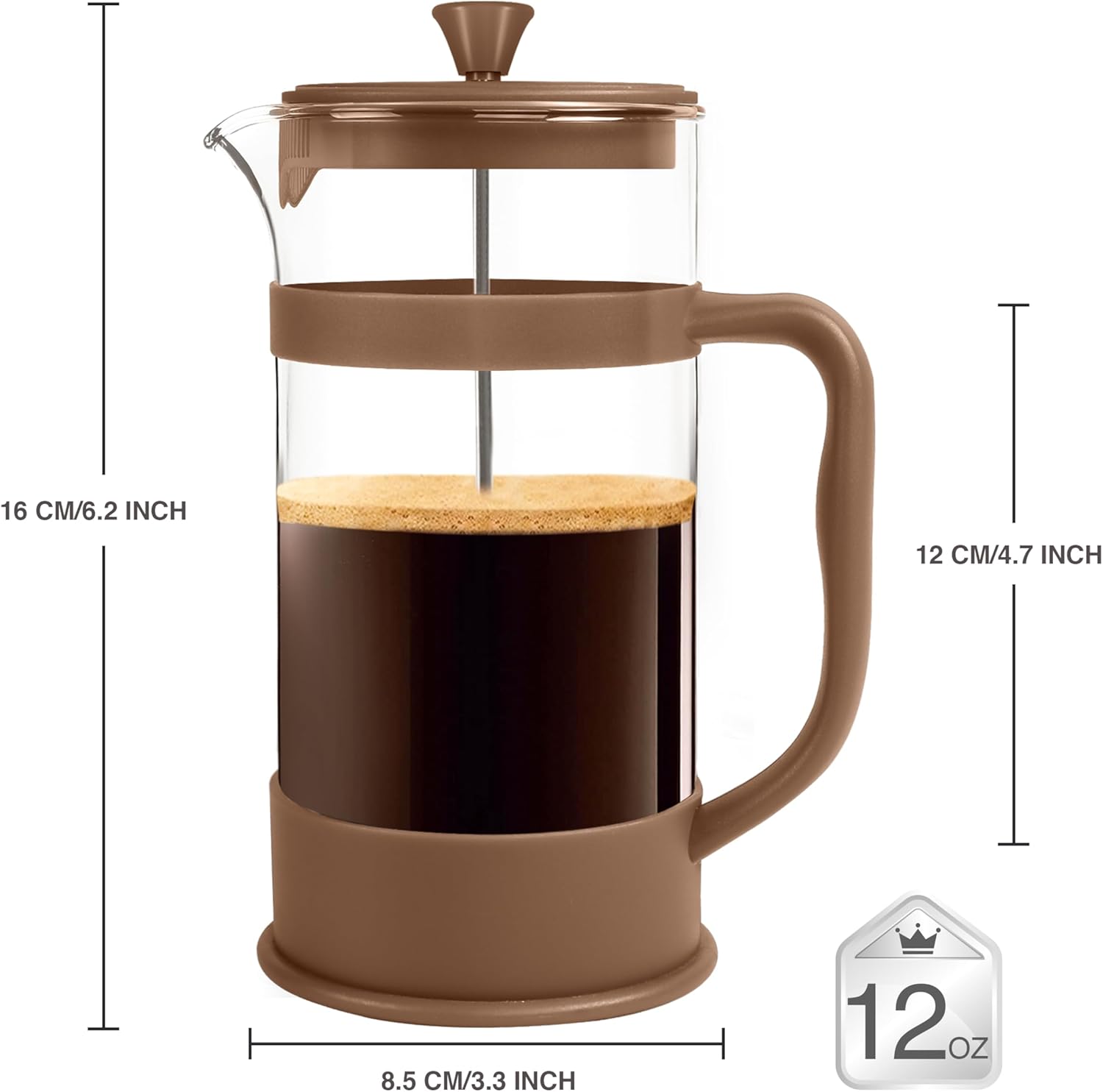 Utopia Kitchen 12 Ounce 0.35 Liter French Press Coffee Maker, Tea Maker, Travel Coffee Presses, Heat Resistant Thickened Borosilicate Coffee Pot for Camping Travel Gifts, Brown Pack of 1 - Blissbrew