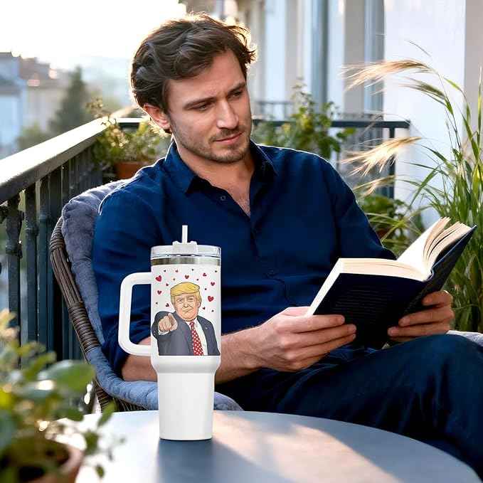 34HD Funny Handsome Guy Tumbler 40oz with Handle Lid and Straw, Mr President Parody Stainless Steel Cup, Novelty Gift for Men, Birthday Father's Day Insulated Travel Mug for Husband Boyfriend & Dad