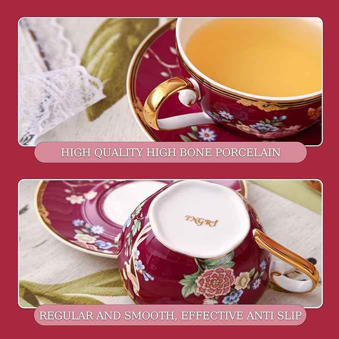 ACMLIFE Bone China Tea Set for One Teapot fnd Cup Set, Vintage Floral Tea Cup Set With Teapot and Saucer Set 12 Oz Bone China Tea for One Set Teapot and Cup Set for Gift