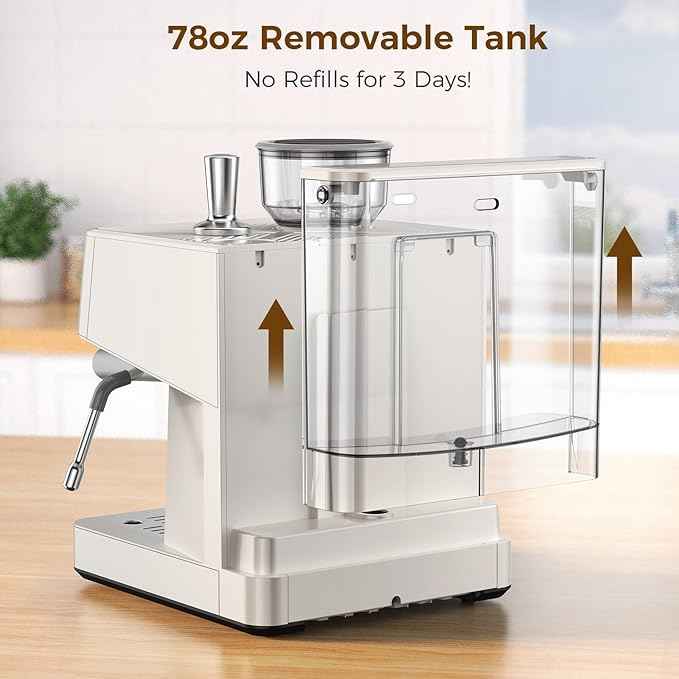 (2026 Upgrade) 20 Bar Espresso Machine with Built-in Anti-Clog Coffee Grinder, Expresso Coffee Machines with Milk Steam Wand/Frother/Tamping Tools,Espresso Maker with Grinder for Lattes-White