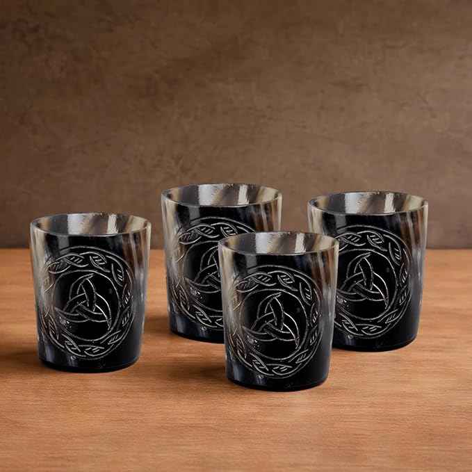 Handicrafts Home Viking Horn Shot Glasses Set of 8, Handmade Natural Ox Horn, Rustic Viking Drinkware Whiskey Shot Cups, Father’s day Gifts, Birthday Gifts for Men, Gifts for Dad, Room Decor for Men