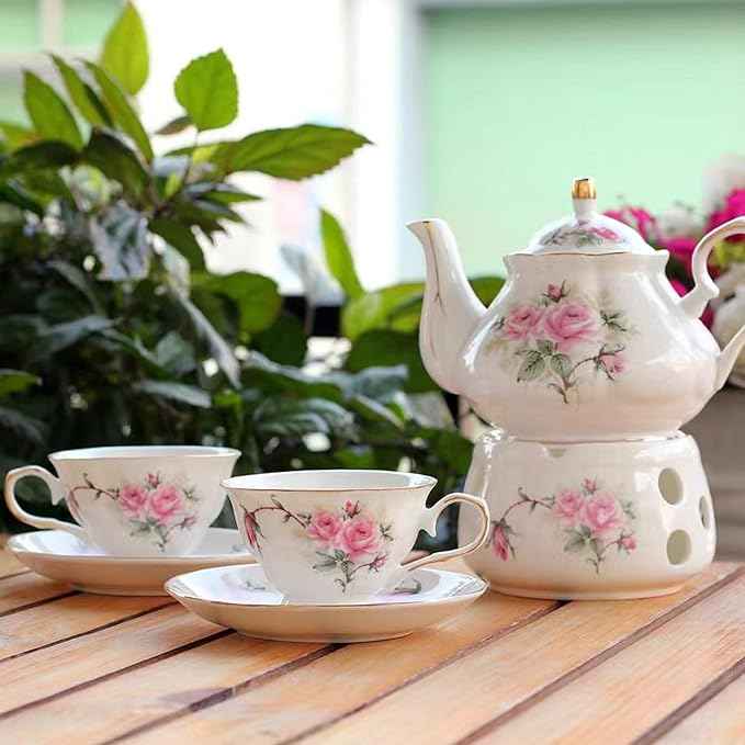 Ceramic Coffee Tea Gift Sets, European Luxury Tea Set, Suitable as A Gift for Mother'S Day, Birthday, Christmas, and Gatherings (Elegant Camellia)