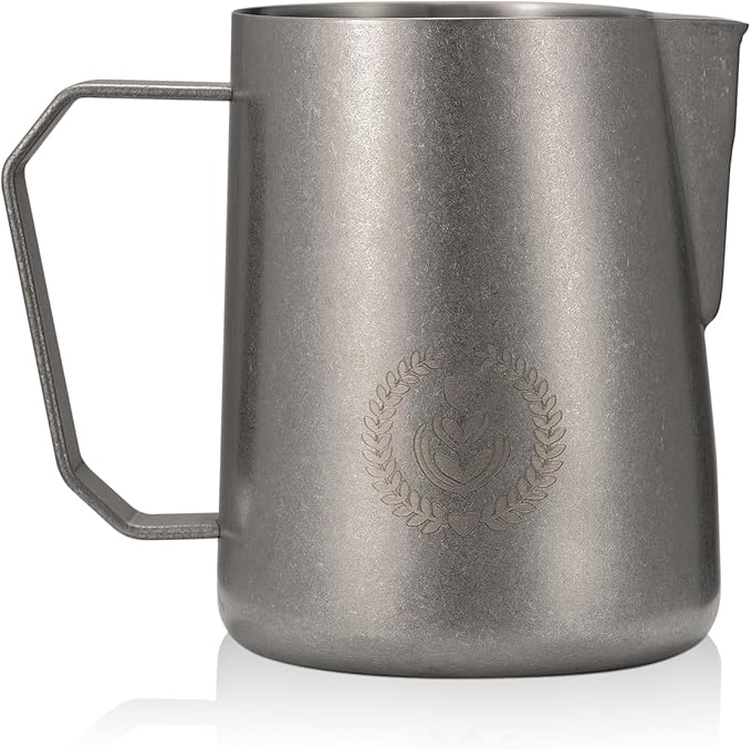 Milk Frothing Pitcher - 15.4oz/450ml Barista Milk Frother Cup, Precise Spout for Latte Art, 304 Stainless Steel Milk Steamer Pitcher with Ergonomic Handle, Vintage Distressed Silver