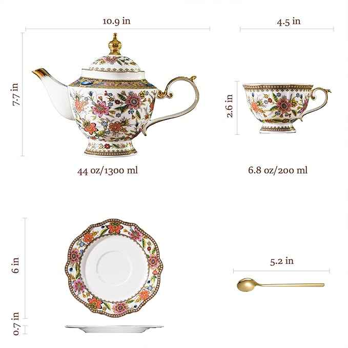 ACMLIFE Fine Bone China Tea Set, British Vintage China Set for Adults 24K Gold, Afternoon Cups and Saucers for Women Tea Party or Gift Giving (Pink and Gold)