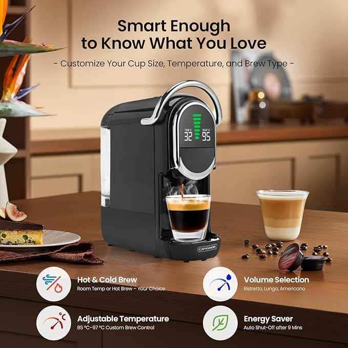 Magician1 Mini Espresso Machine for Nespresso Original, Dolce Gusto, Lavazza Blue, ESE Pods, 19-Bar Coffee Machine for Ground Coffee, Coffee Maker with adjustable Temp & Cup Size, 21oz Reservoir