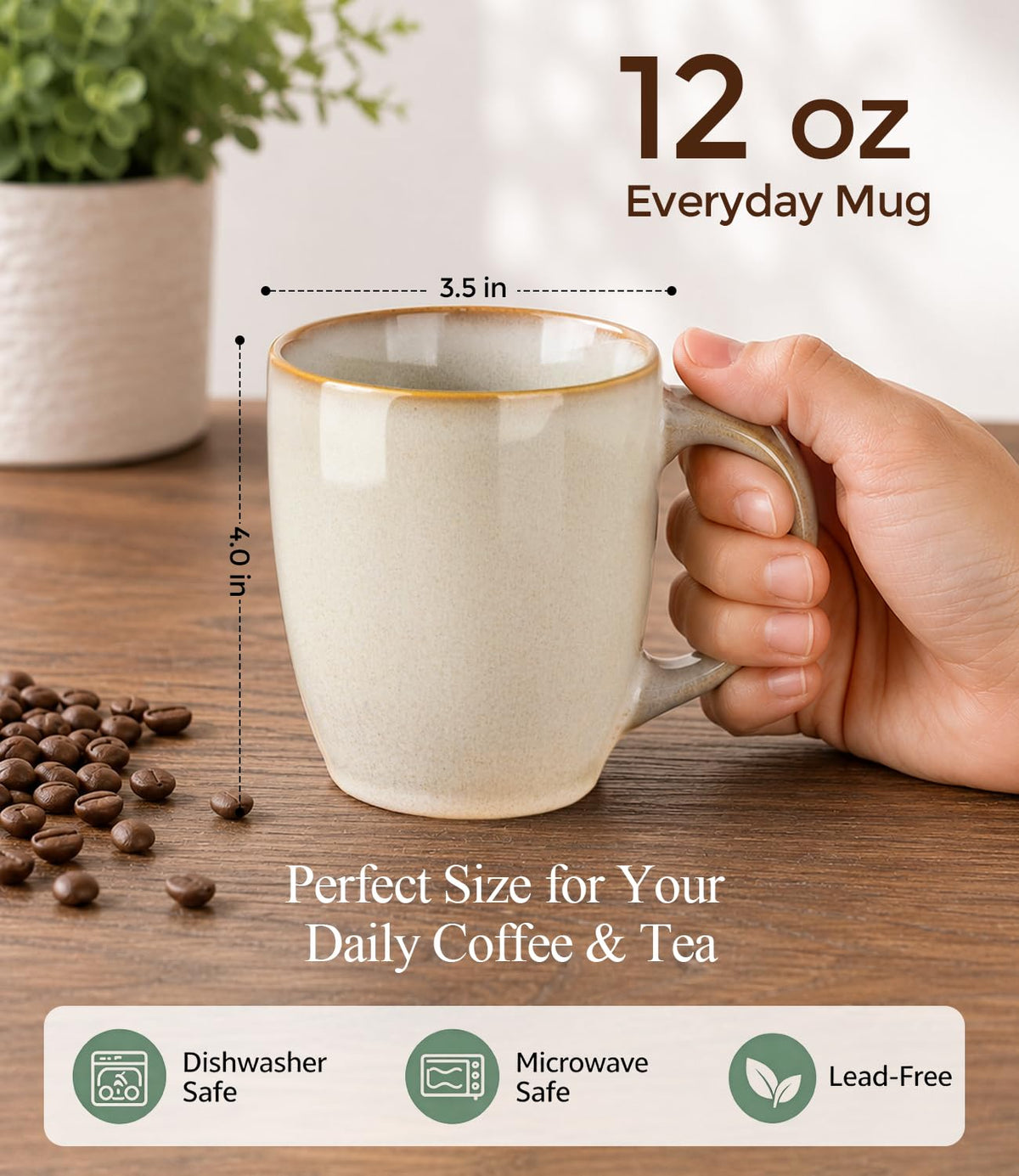 Stackable 12 oz coffee mugs for easy storage
