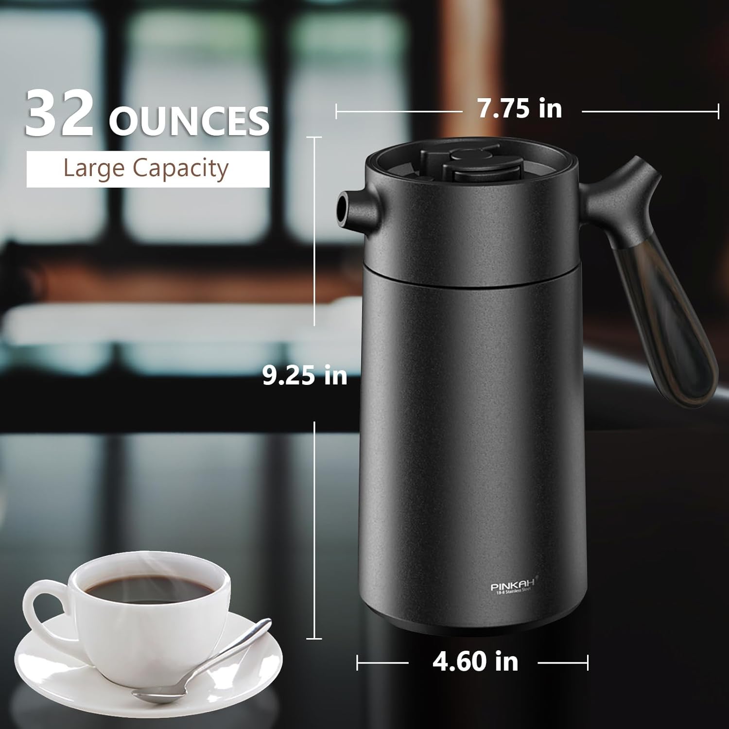 Stainless Steel French Press Coffee Maker, Double Walled Insulated Coffee & Tea Maker with Filter (Matte Black, 32 Ounce) - Blissbrew
