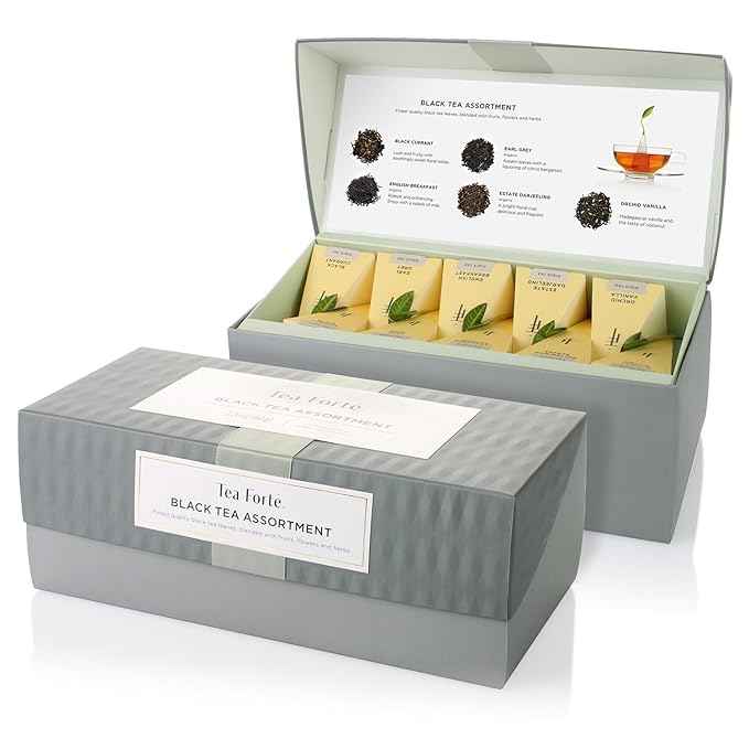 Tea Forte Premium Presentation Box Gift Set Sampler, 20 Count, Assorted Blends Individually Wrapped Handcrafted Pyramid Infuser Bags, Black Tea