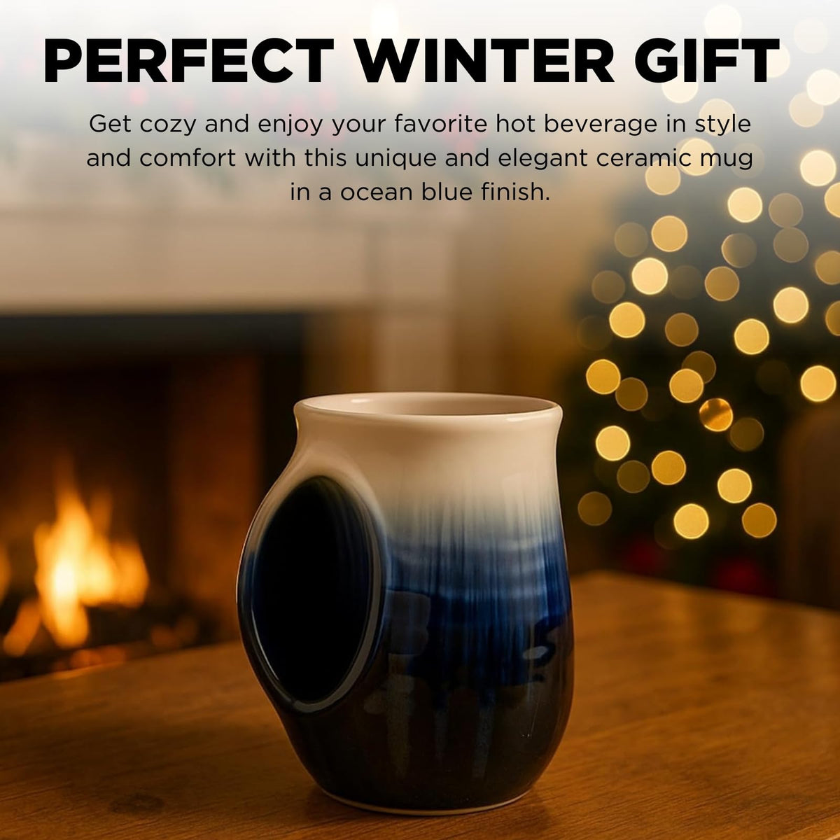 Hand warmer mug showing the contoured pocket design