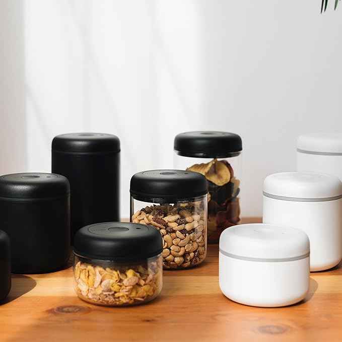 Fellow Atmos Vacuum Coffee Canister & Food Storage Container - 0.7 Liter Canister holds up to 11 oz of Coffee Beans - Airtight Food Storage Containers - Containers - 0.7 Liter - Matte White