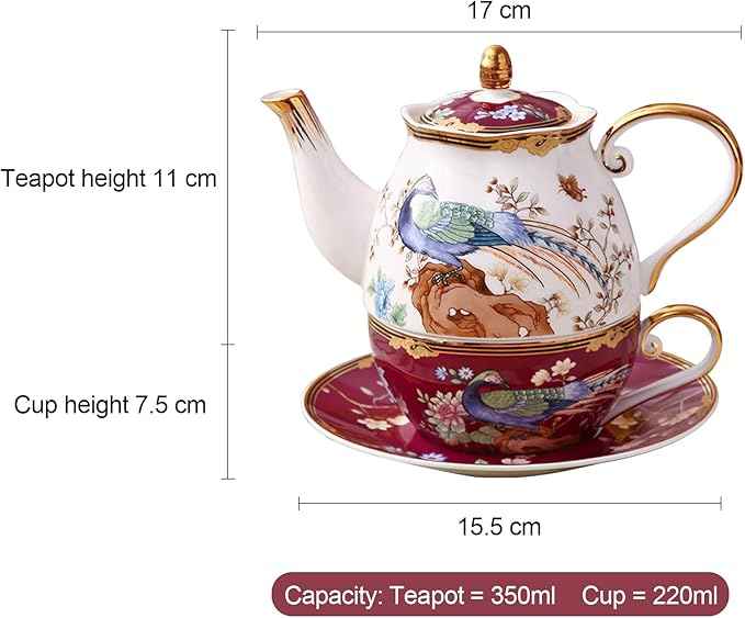 ACMLIFE Bone China Tea Set for One Teapot fnd Cup Set, Vintage Floral Tea Cup Set With Teapot and Saucer Set 12 Oz Bone China Tea for One Set Teapot and Cup Set for Gift