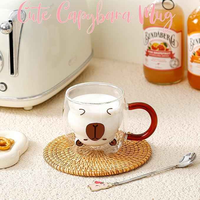Birthday Gifts for Women Men Cute Capybara Mug Double Walled Coffee Glasses Cups Tea Cappuccino Latte Cup Funny Christmas Gifts Cute Capybara Stuff Gift for Mom Friend Coworker Her Him Home Decor