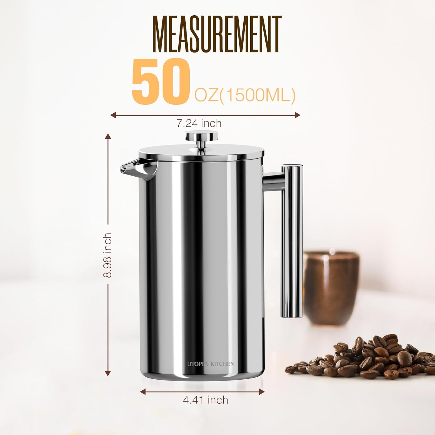 Utopia Kitchen Stainless Steel French Press Coffee Maker 50 Oz, French Press Tea Maker, Cold Brew Portable Travel Coffee Presses, Tea Press Gifts Silver - Blissbrew
