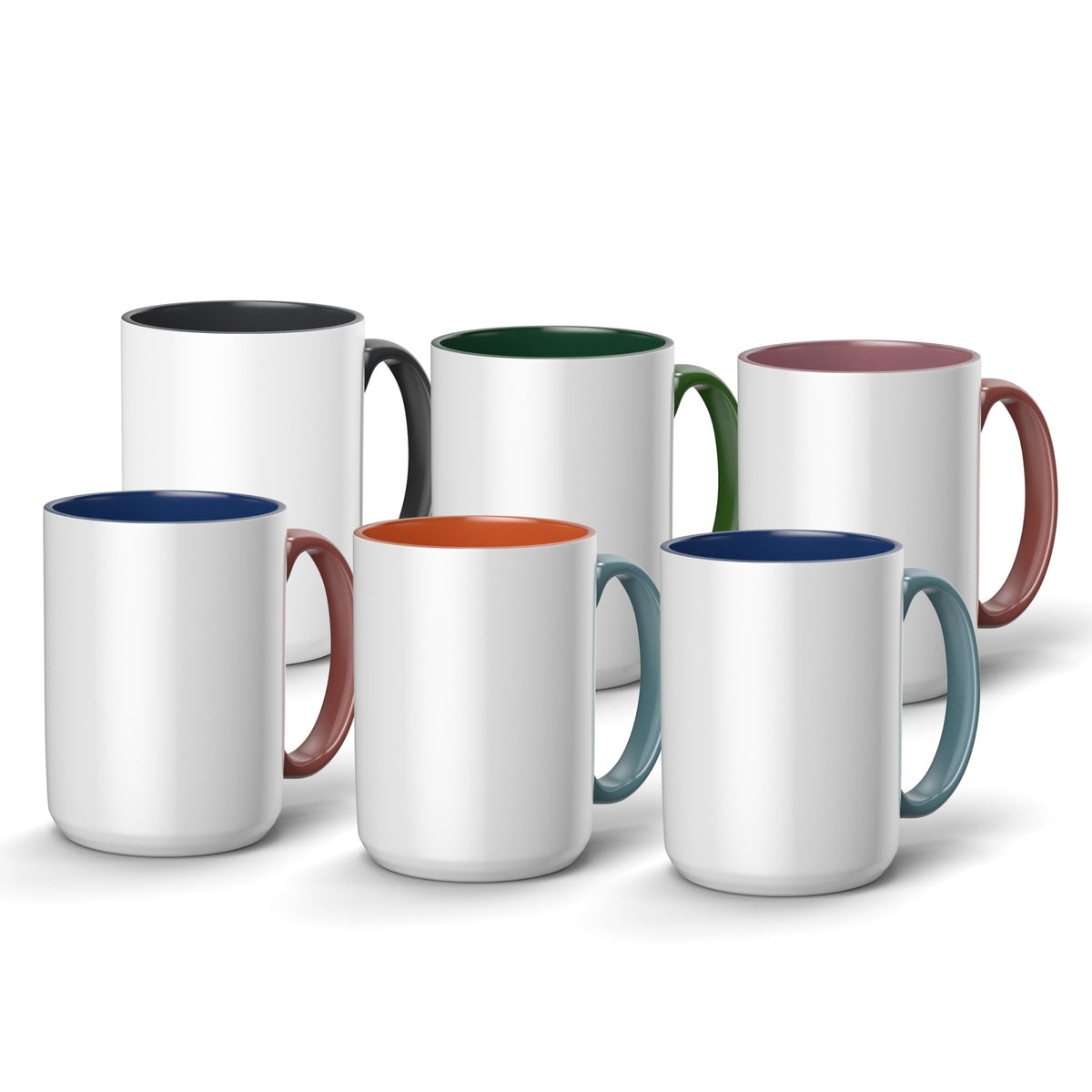 Set of 6 beveled ceramic mug blanks in assorted colors
