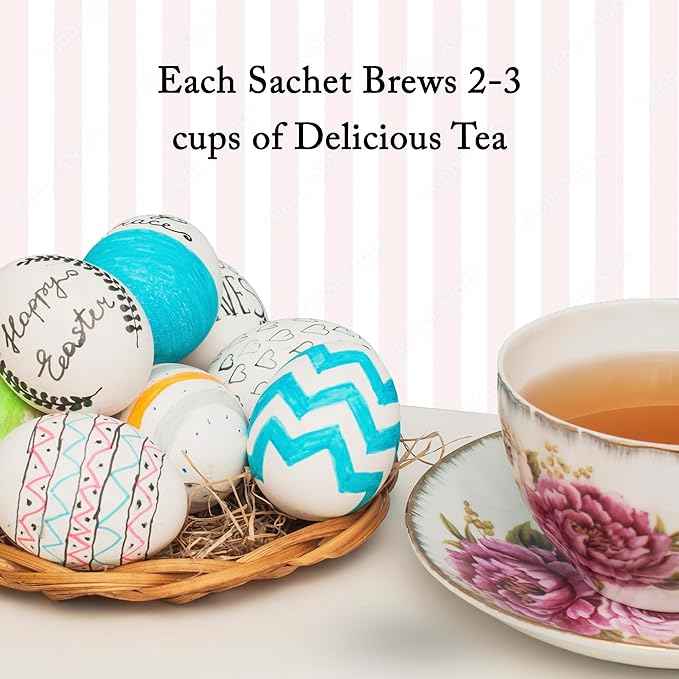 Easter Gift Basket by La Tea Dah, Festive Tea Gift Box with Three Skinny Tins of Assorted Teas, Peach Green, Vanilla Chai, & Herbal Blueberry, Adult Easter Gifts (18 Sachets)