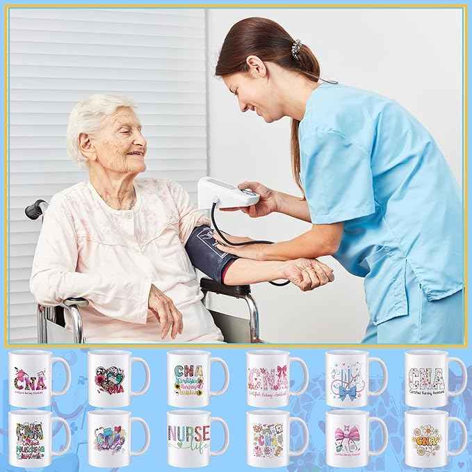 12 Pcs CNA Week Appreciation Gifts Bulk, 11oz Ceramic Mugs CNA Week Party Favors Cup for Medical Assistant Accessories Gifts for Medical Assistant Nursing Student Graduation Retirement Gift