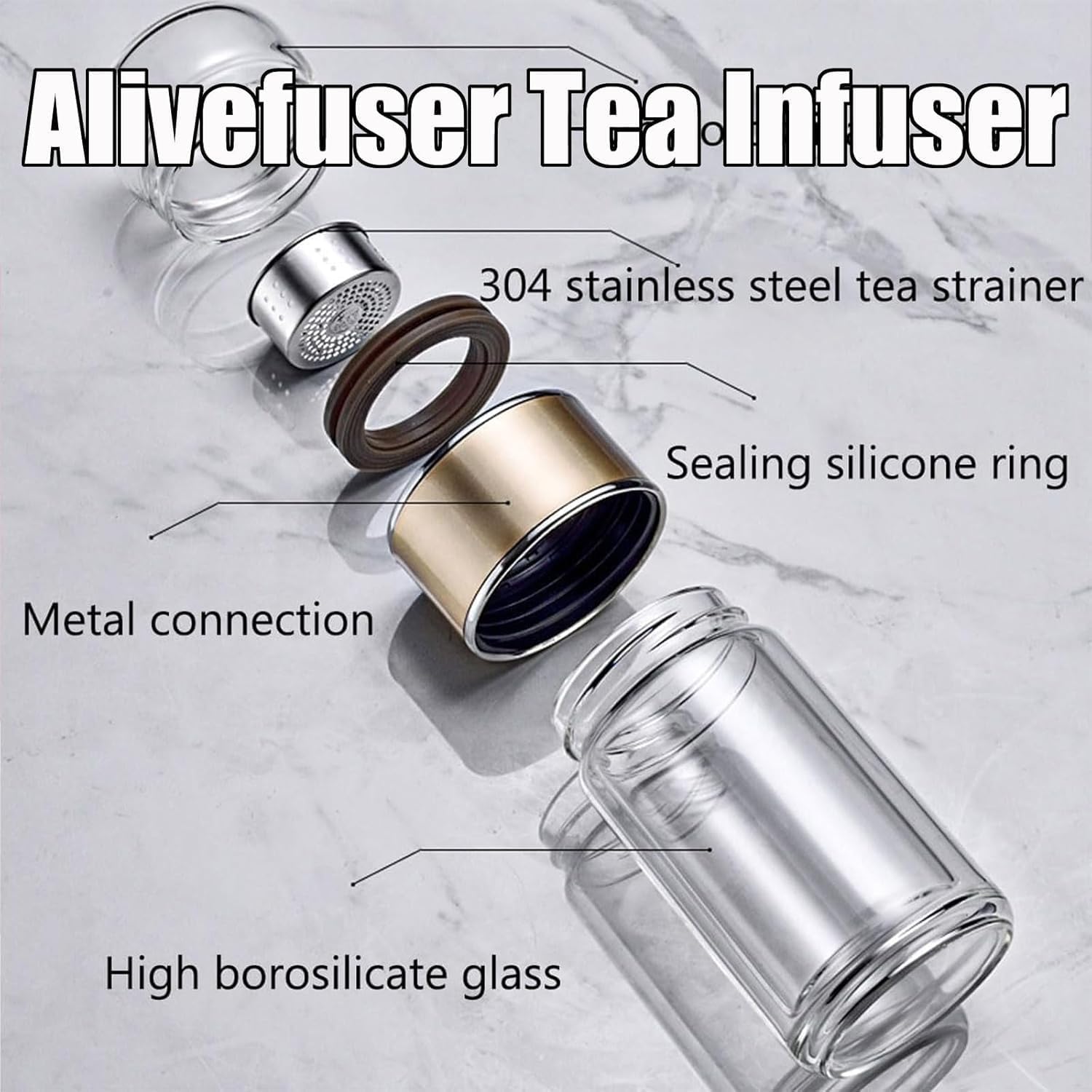 Tryteava Glass Infuser, Tryteava 3-in-1 Smart Tea Infuser, Portable Glass Double Wall Tea Infusers Bottle, with Stainless Steel Filter, Hot & Cold Brew, For Loose Leaf, Office Home (Pink, 280ml)