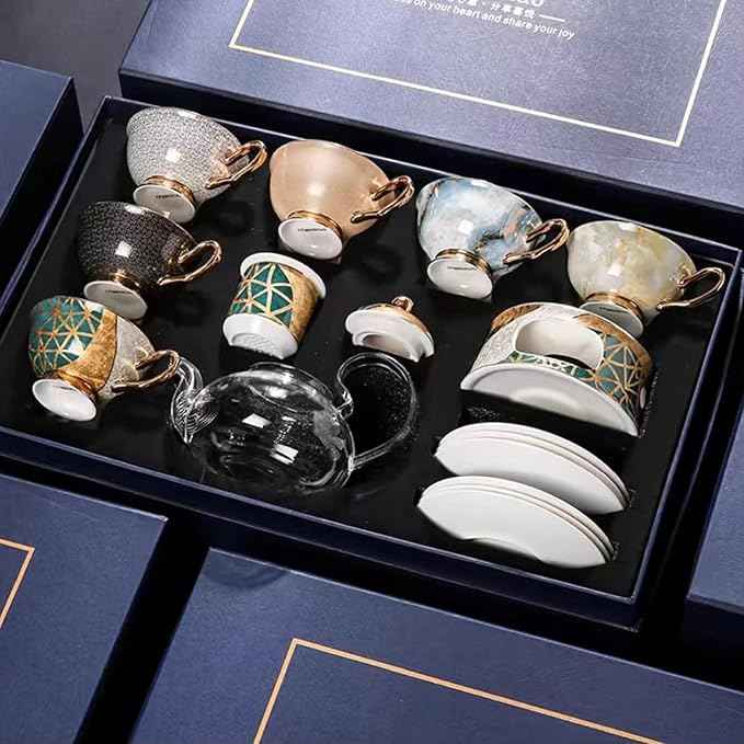 China Bone Porcelain Coffee Tea Set, English Light Luxury Afternoon Tea Set with Tea Stove Suitable as A Gift for Mother'S Day, Birthday, Christmas, and Gatherings (6-Colorful Cup)