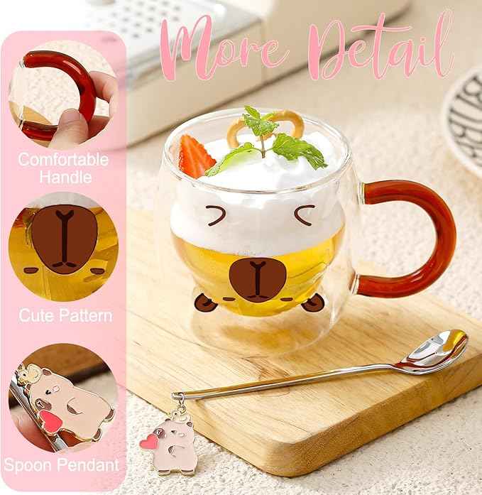 Birthday Gifts for Women Men Cute Capybara Mug Double Walled Coffee Glasses Cups Tea Cappuccino Latte Cup Funny Christmas Gifts Cute Capybara Stuff Gift for Mom Friend Coworker Her Him Home Decor