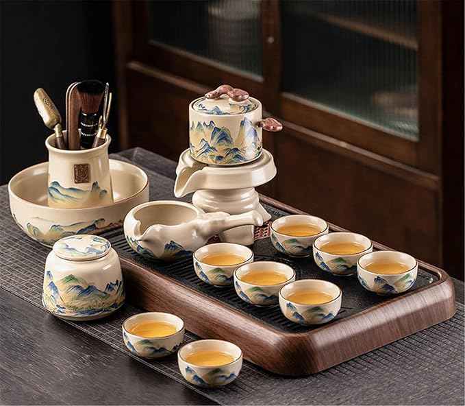 Ru Kiln Automatic Gongfu Tea Set, Rotating Pouring Teapot-suit9