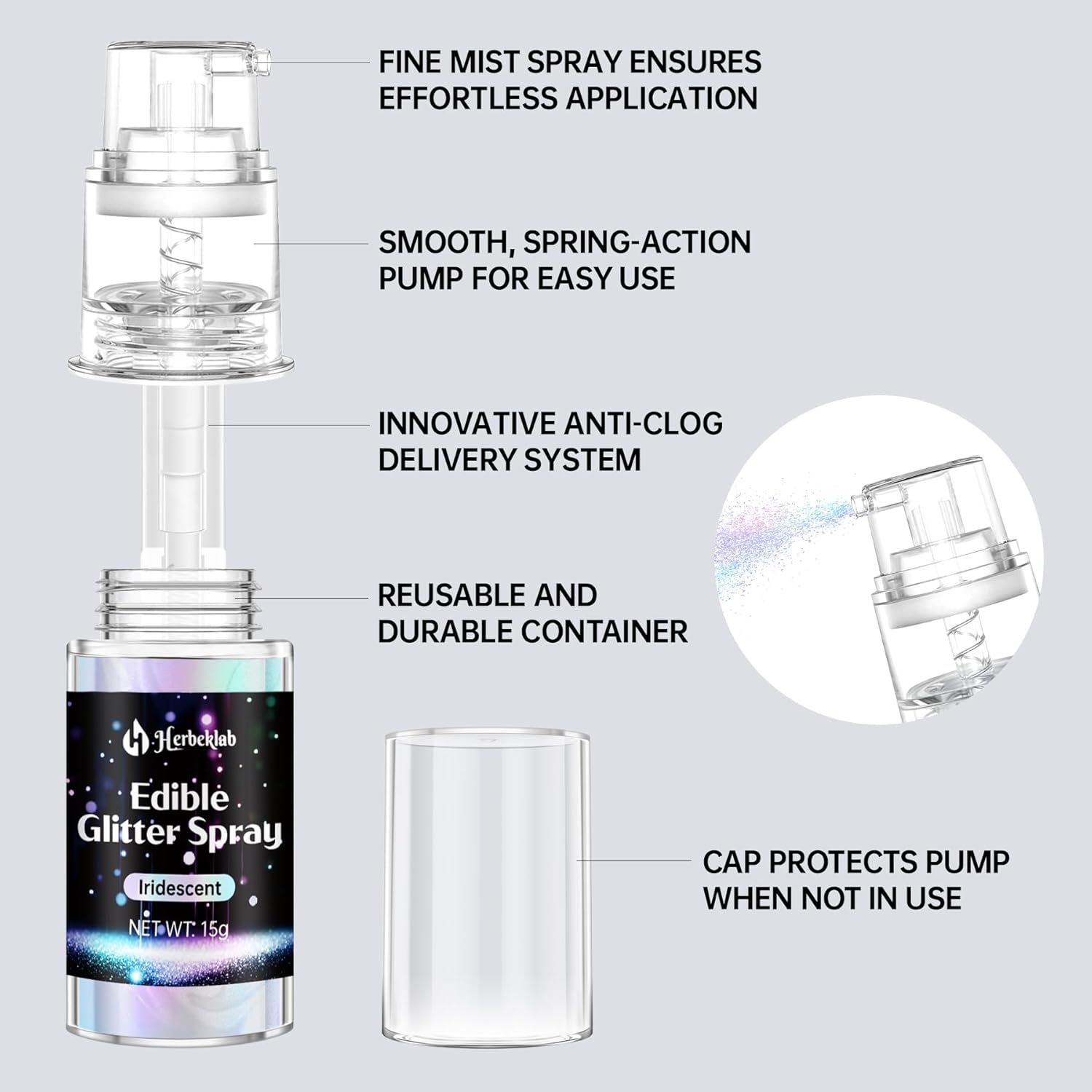 Silver Edible Glitter Spray - 15g Edible Silver Glitter for Cakes Food Grade Metallic Shimmer Powder Cake Spray for Cookie Decorating Chocolate Strawberry