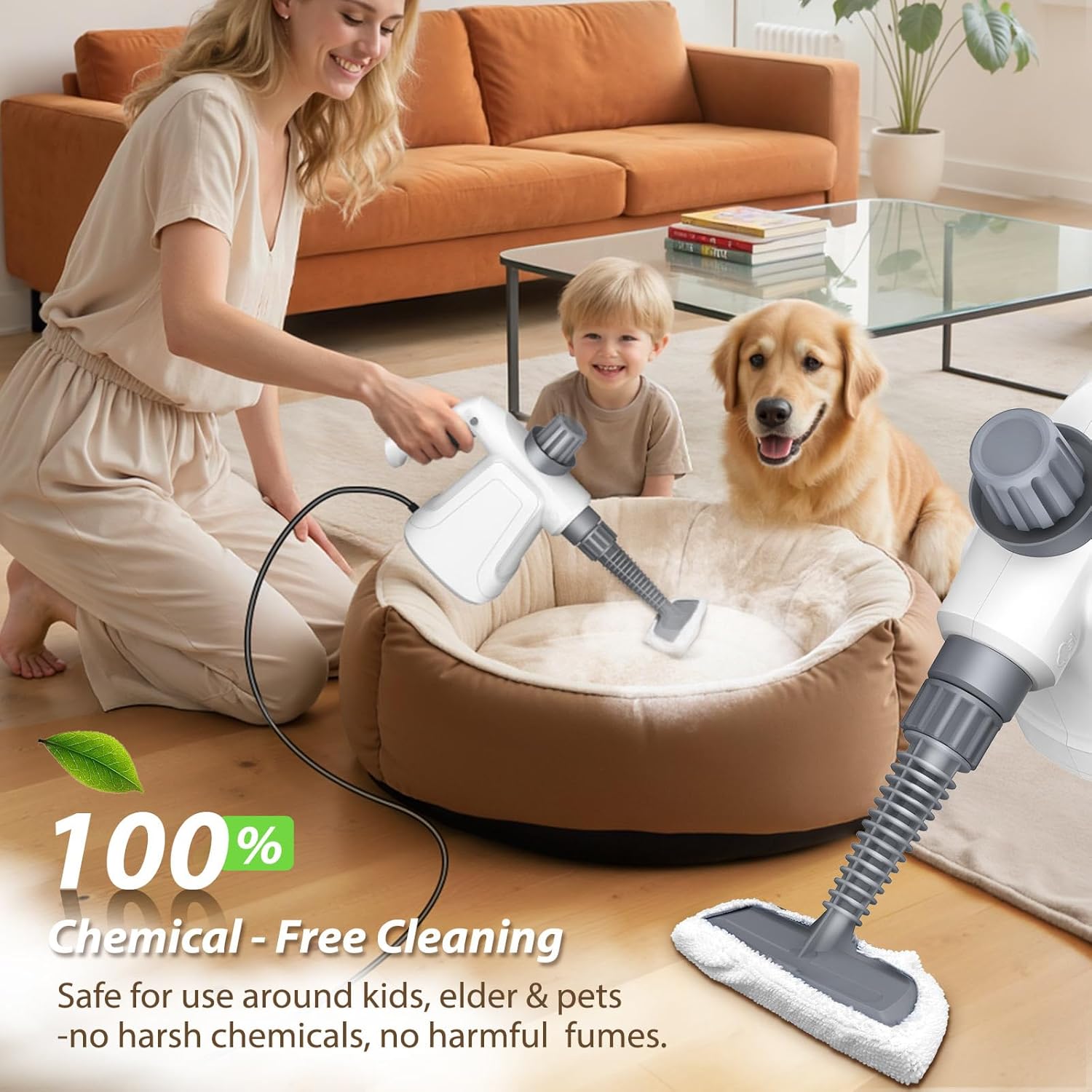 Steam Cleaner, 15.2OZ Hands-free Steamer for Cleaning with 14PCS Accessories & Safety Lock, Chemical-Free Pressurized Handheld Steam Cleaner for Home, Car, Furniture, Grease, Grout, Floor - Blissbrew