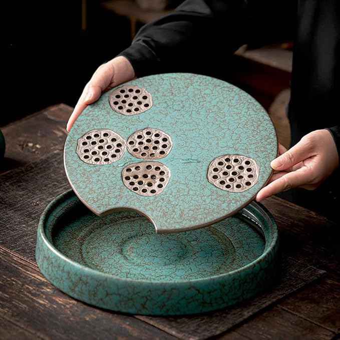 Tea Set Creative Design Round Large Ceramic Dry Tea Tray Kung Fu Tea Set Pot Holder Tea Ceremony Tea Holder Chinese Tea Set