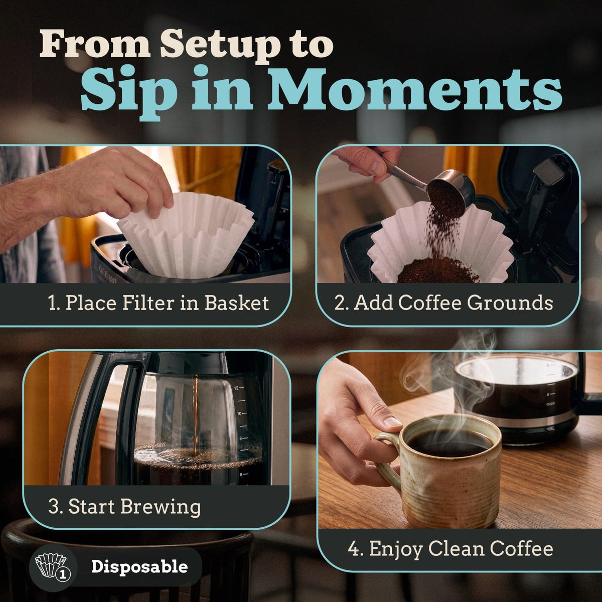 Bulk pack of 8-12 cup paper coffee filters
