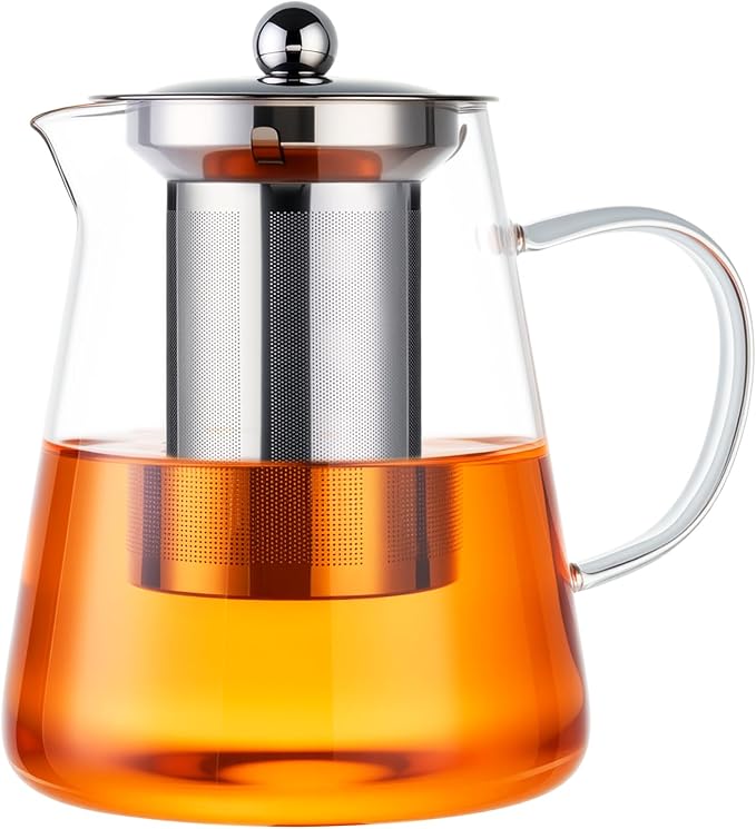 Baalaka Glass Teapot 33oz/950ml, Tea Pot with Removable Infusers for Loose Tea, Borosilicate Glass Tea Kettle Tea Maker Stovetop for Camping, Tea Infuser for Loose Leaf Tea Travel
