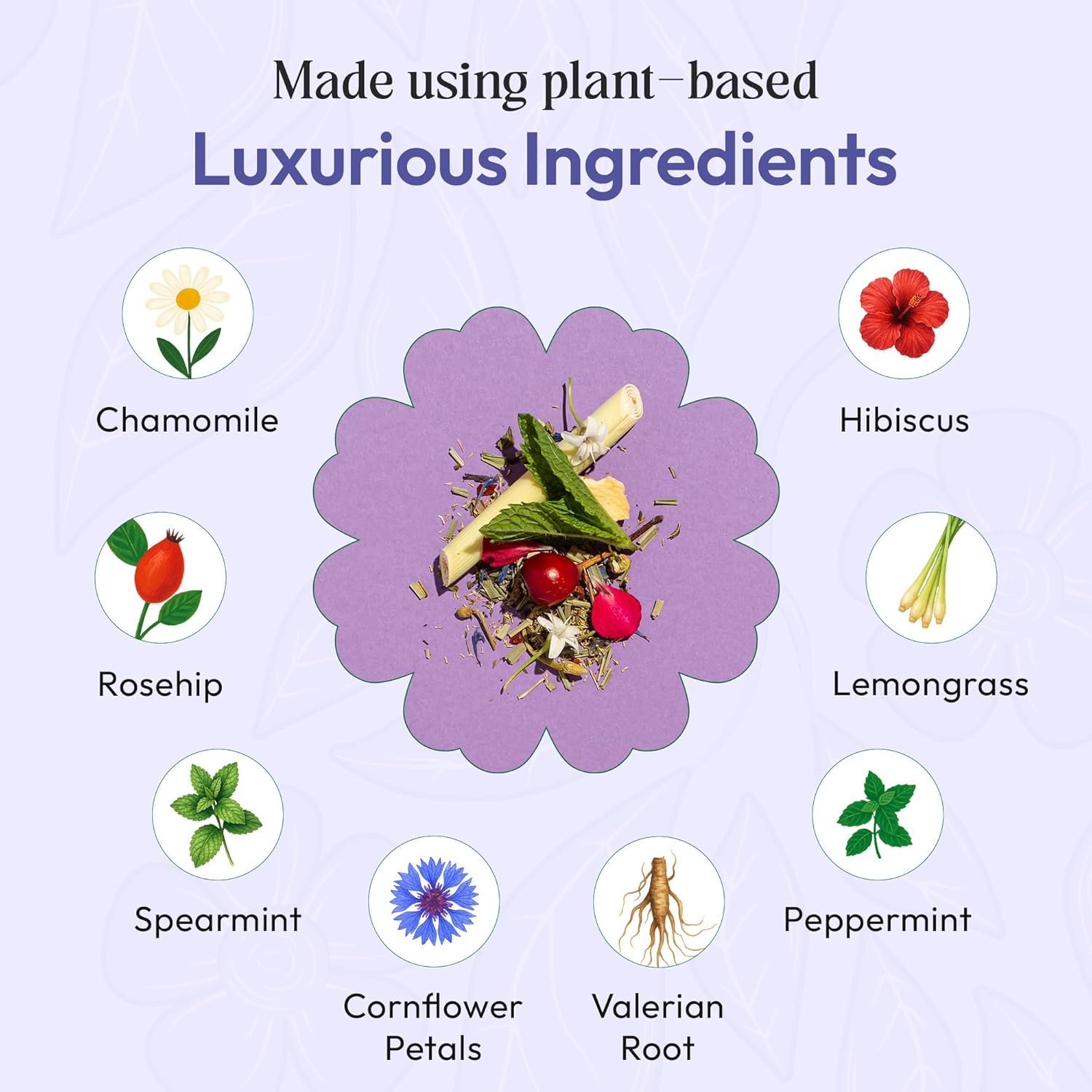 Chamomile Tea with Hibiscus, Peppermint, Spearmint, Rosehip, Valerian Root, Lemongrass, Cornflowers – Kosher, Vegan, No Caffeine – Calming Mint-Citrus Evening Herbal Drink for Relaxation (25 Tea Bags)