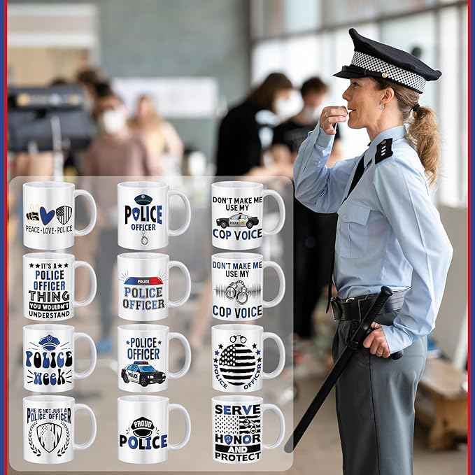 12 Pcs Police Gifts Cups National Police Week 11oz Ceramic Mugs Cup Bulk Gifts for Officers Coffee Mugs Tea Milk Latte Hot Chocolate Responders Policeman Policewoman