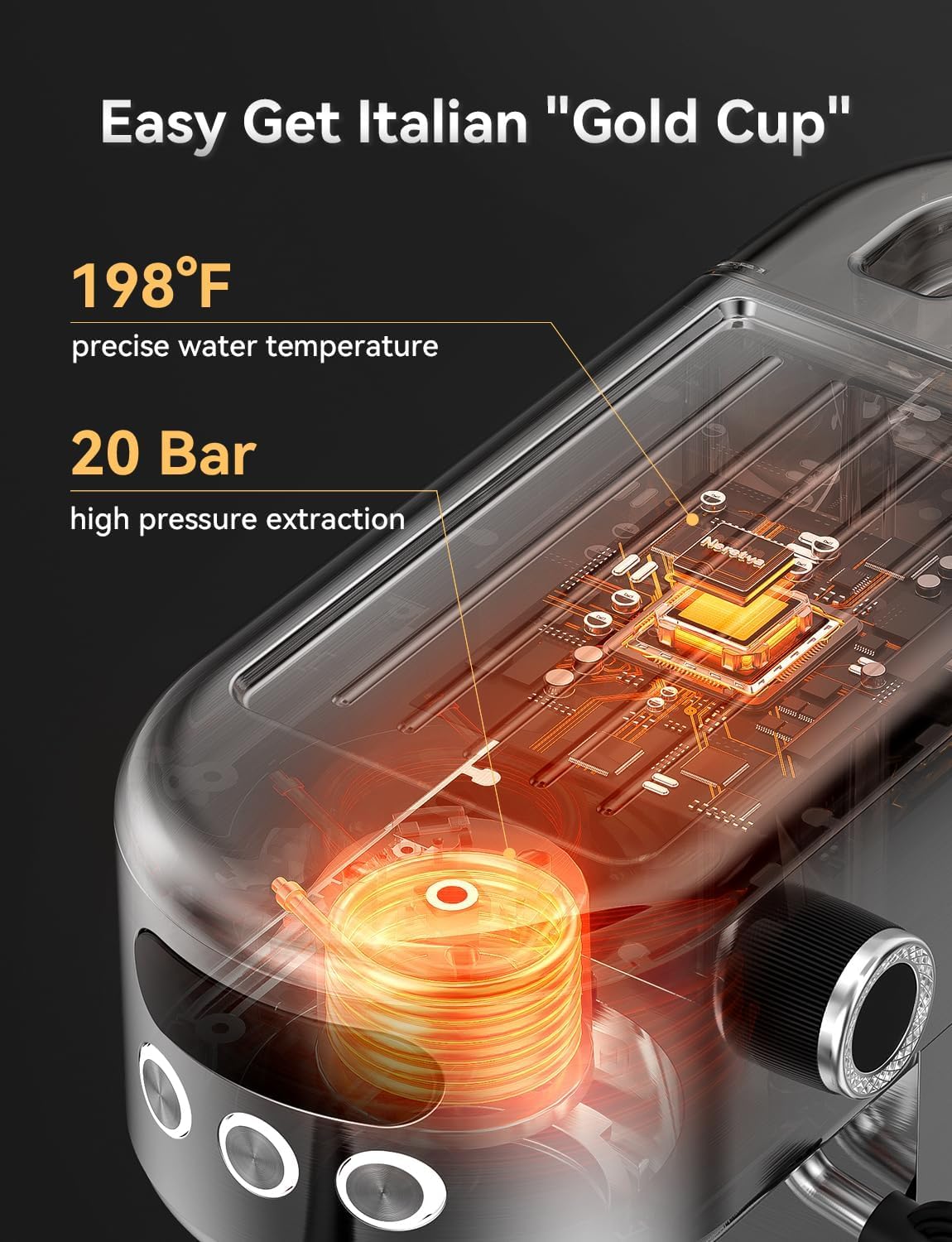 Neretva Espresso Machine 20 Bar, Super Compact Espresso Maker Stainless Steel Professional Coffee Machine Espresso with Power Steam & LED Display for Home Barista Latte and Cappuccino Maker - Blissbrew