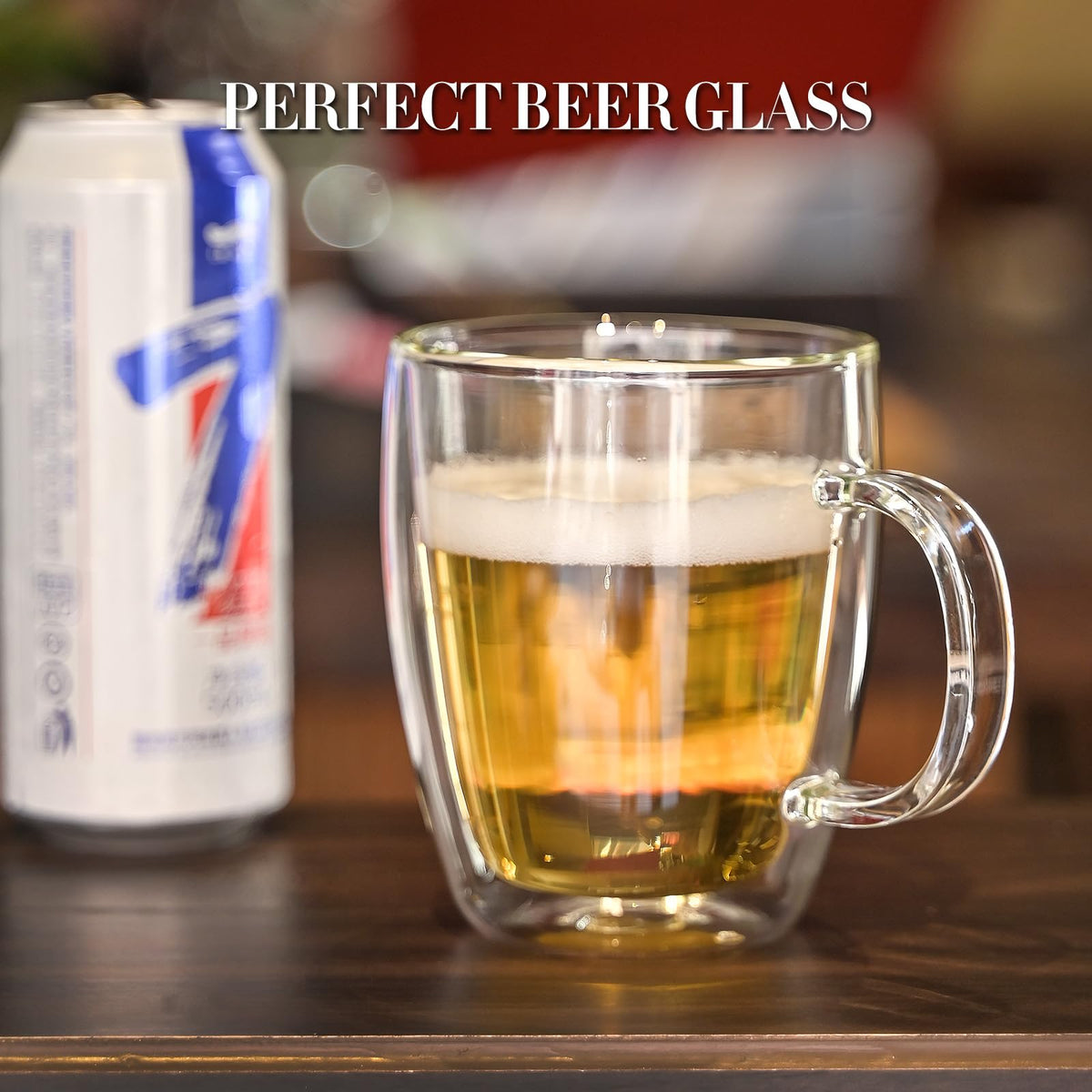 Double wall glass mug for hot or iced drinks