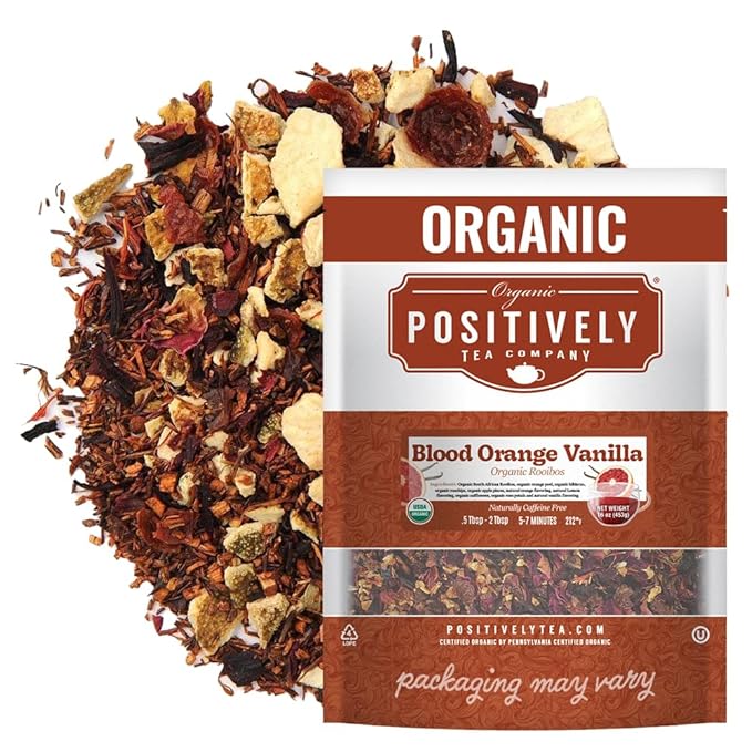 Organic Positively Tea Company, Blood Orange Vanilla Rooibos Tea, Loose Leaf, 16 Ounce