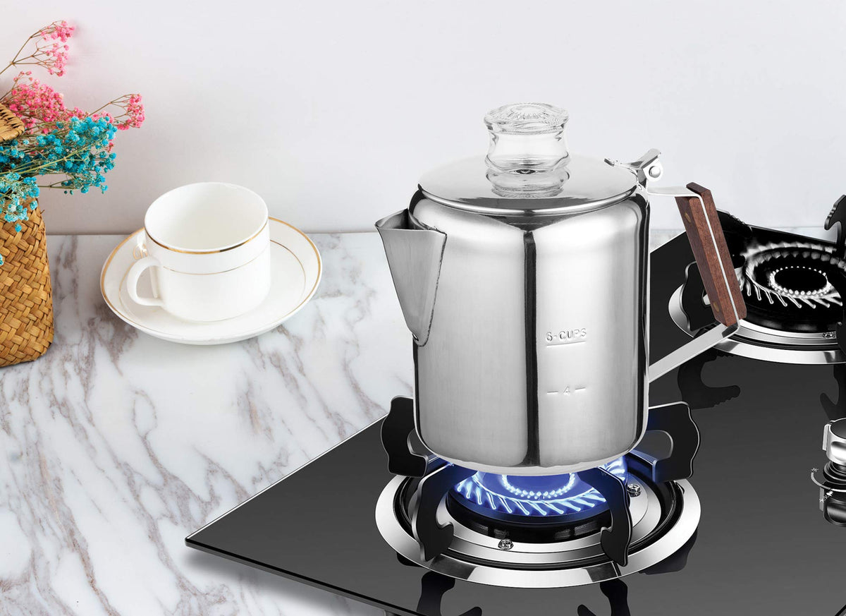Stovetop percolator handle and spout detail