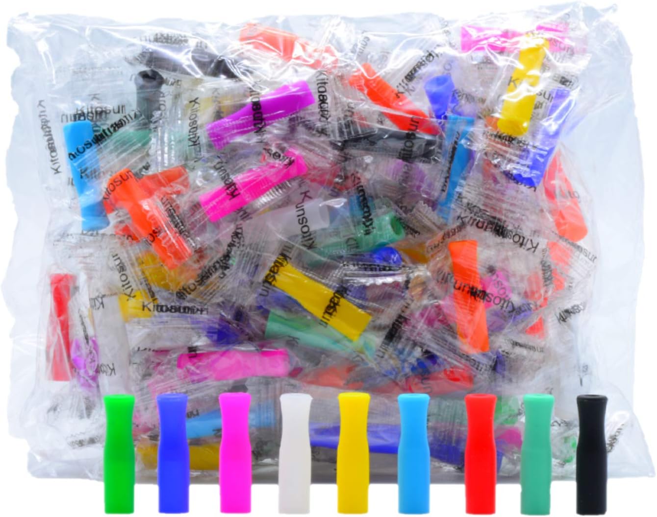 Silicone Straw Tips for Stainless Steel – 100Pcs Multicolored Reusable Silicone Tip for Metal Rubber Straws Covers with Individually Wrapped | Food Grade Silicone Tips for Smoothie Drinking Straws